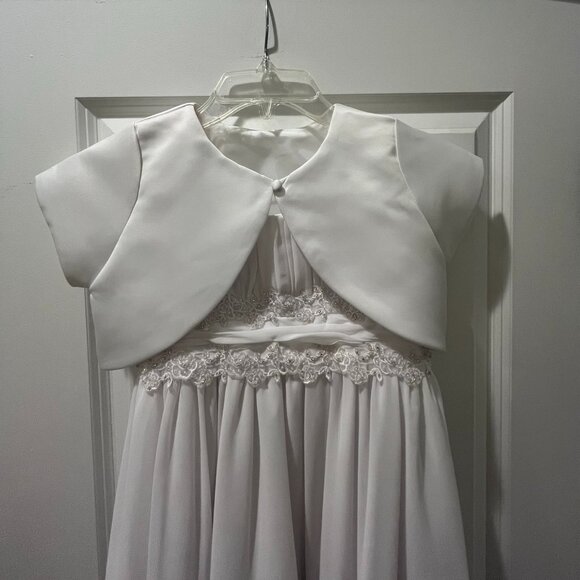David's Bridal Spaghetti Strap Chiffon Baby Doll Flower Girl Dress with Jacket - Picture 6 of 11